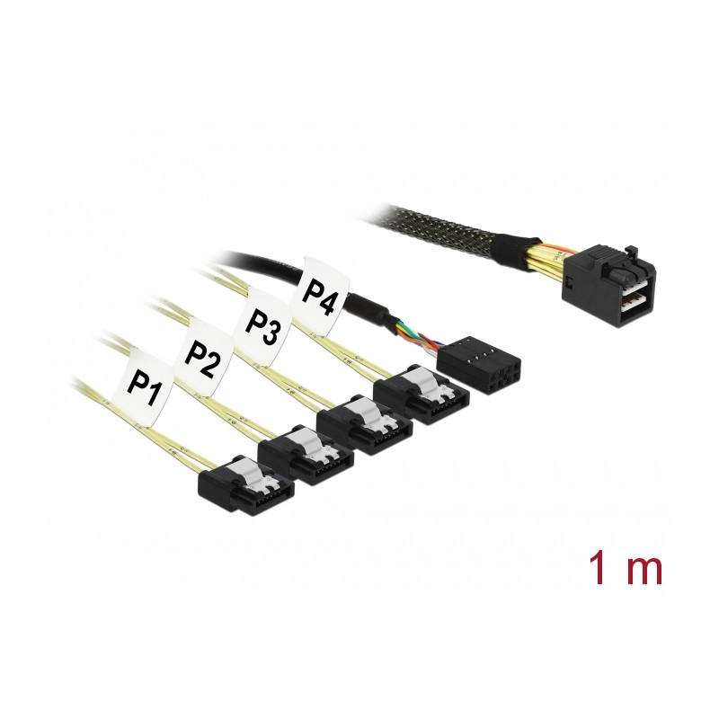 Delock Kabel Mini SAS HD SFF-8643 zu 4 x SATA 7 Pin + Sideband 1 m