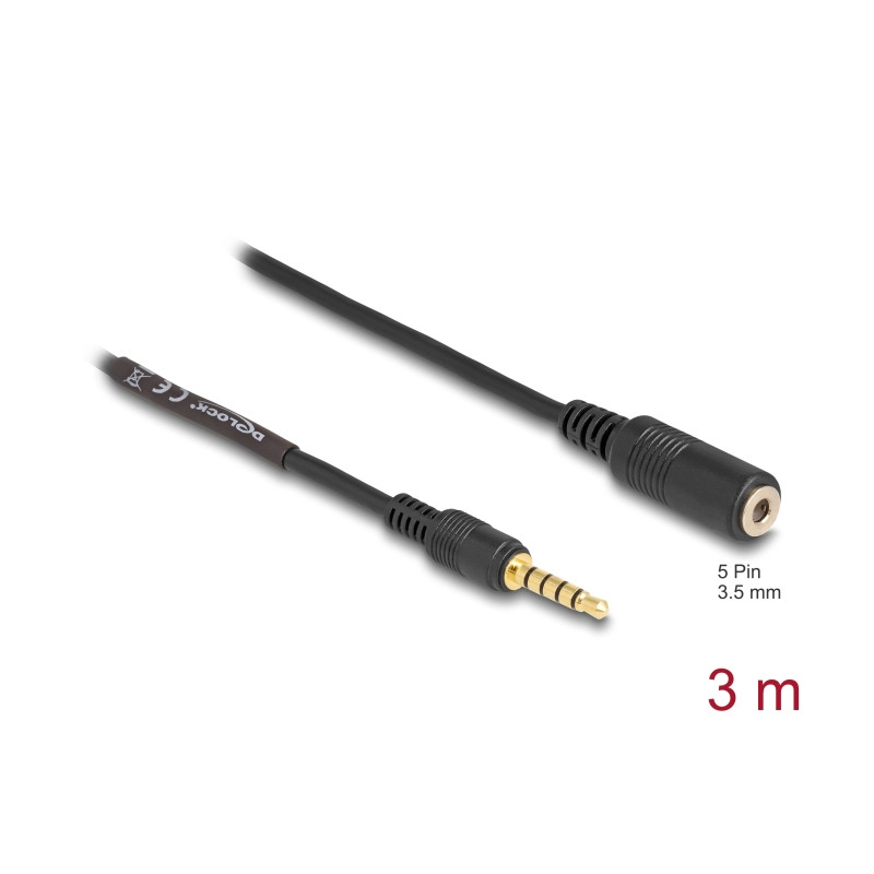 Delock Verlängerungskabel Klinke 3,5 mm 5 Pin Stecker zu Buchse 3 m schwarz