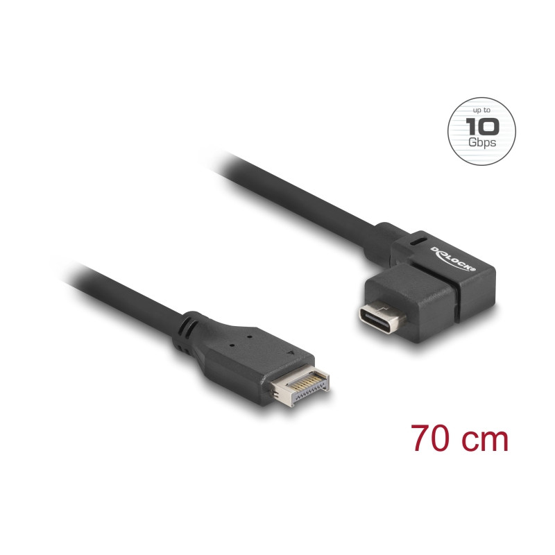 Delock USB 10 Gbps Kabel Typ-E Key A 20 Pin Stecker zu USB Type-C™ Buchse gewinkelt 70 cm