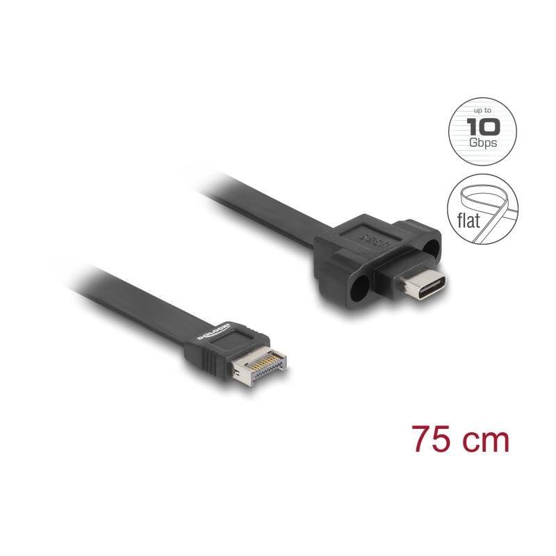 Delock USB 10 Gbps Flachbandkabel Typ-E Key A 20 Pin Stecker zu USB Type-C™ Buchse zum Einbau 75 cm