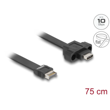 Delock USB 10 Gbps Flachbandkabel Typ-E Key A 20 Pin Stecker zu USB Type-C™ Buchse zum Einbau 75 cm