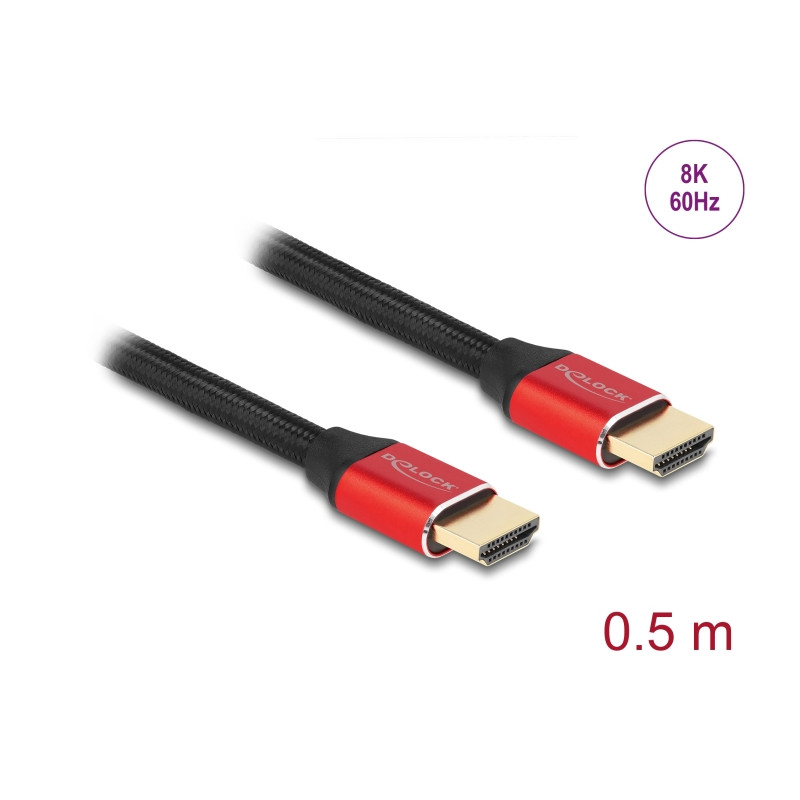 Delock Ultra High Speed HDMI Kabel 48 Gbps 8K 60 Hz rot 0,5 m zertifiziert