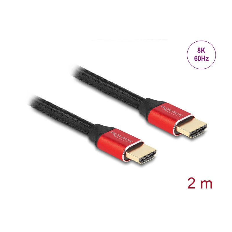 Delock Ultra High Speed HDMI Kabel 48 Gbps 8K 60 Hz rot 2 m zertifiziert