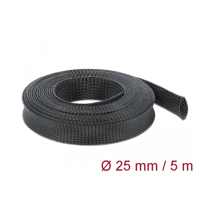 Delock Geflechtschlauch dehnbar 5 m x 25 mm schwarz