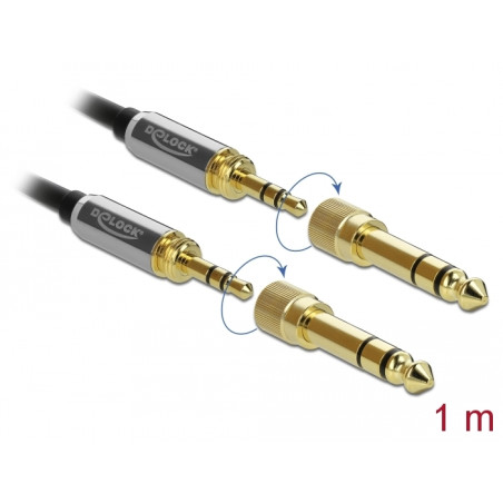 Delock Klinkenkabel 3,5 mm 3 Pin Stecker zu Stecker mit Schraubadapter 1 m