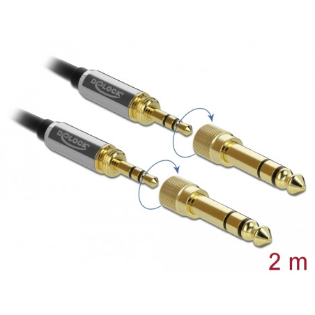 Delock Klinkenkabel 3,5 mm 3 Pin Stecker zu Stecker mit Schraubadapter 2 m