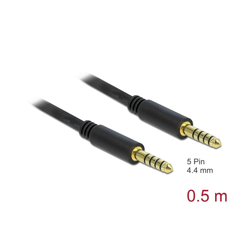 Delock Klinkenkabel 4,4 mm 5 Pin Stecker zu Stecker 0,5 m schwarz