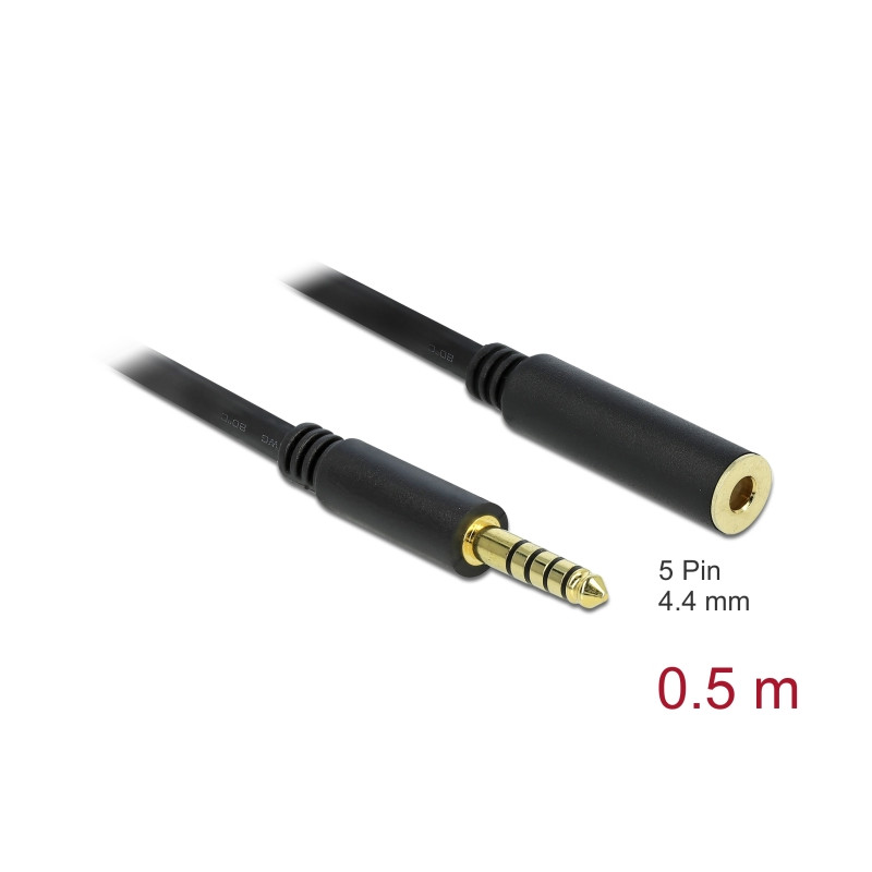 Delock Verlängerungskabel Klinke 4,4 mm 5 Pin Stecker zu Buchse 0,5 m schwarz
