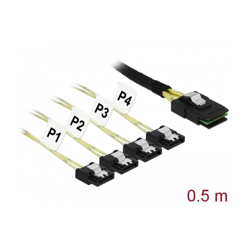 Delock Kabel Mini SAS SFF-8087 - 4 x SATA 7 Pin 0,5 m Metall