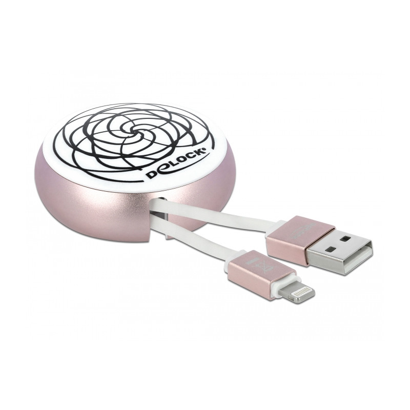 Delock USB Aufrollkabel Typ-A zu Lightning™ weiß / rosé
