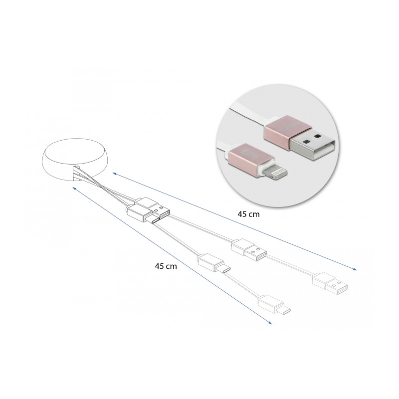 Delock USB Aufrollkabel Typ-A zu Lightning™ weiß / rosé