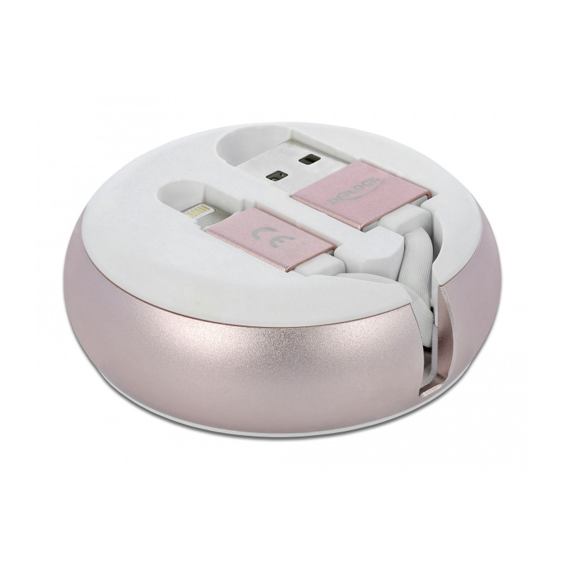 Delock USB Aufrollkabel Typ-A zu Lightning™ weiß / rosé