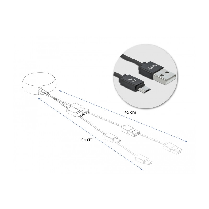 Delock USB Aufrollkabel Typ-A zu Micro-B schwarz