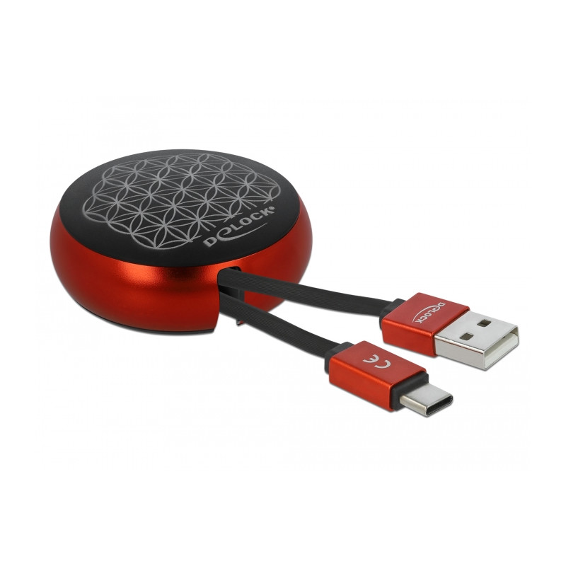 Delock USB Aufrollkabel Typ-A zu USB-C™ schwarz / rot