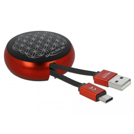 Delock USB Aufrollkabel Typ-A zu USB-C™ schwarz / rot