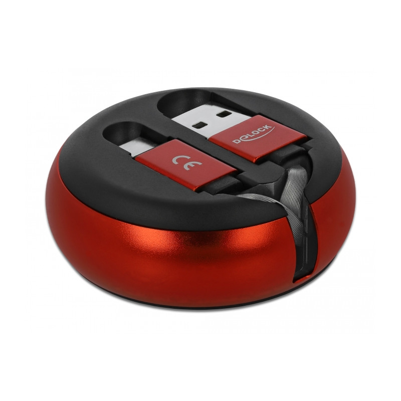 Delock USB Aufrollkabel Typ-A zu USB-C™ schwarz / rot