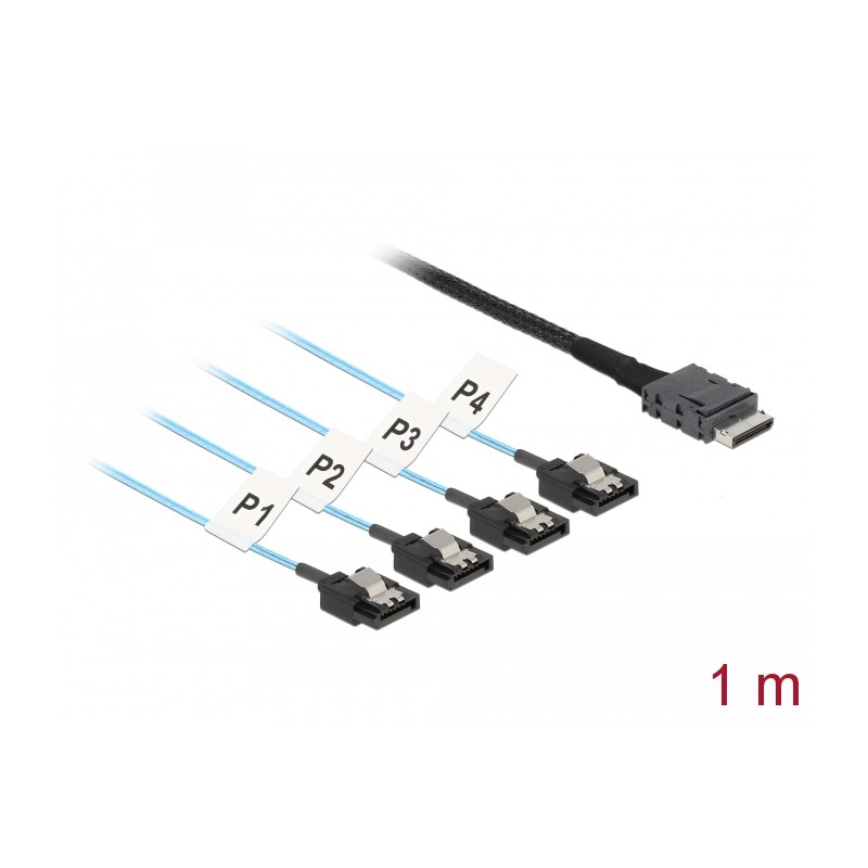 Delock Kabel OCuLink SFF-8611 - 4 x SATA 7 Pin 1 m Metall