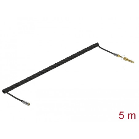 Delock Spiralkabel Verlängerung 3,5 mm 3 Pin Klinkenstecker zu Klinkenbuchse mit 6,35 mm Schraubadapter 5 m