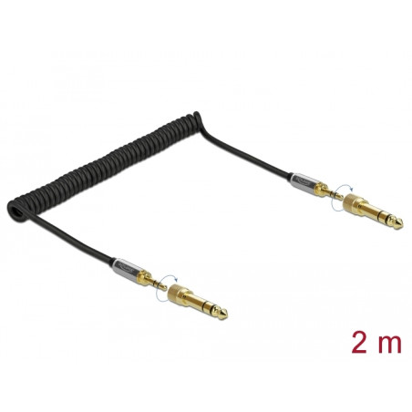 Delock Spiralkabel 3,5 mm 3 Pin Klinkenstecker zu Klinkenstecker mit Schraubadapter 2 m