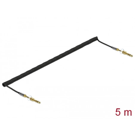 Delock Spiralkabel 3,5 mm 3 Pin Klinkenstecker zu Klinkenstecker mit Schraubadapter 5 m
