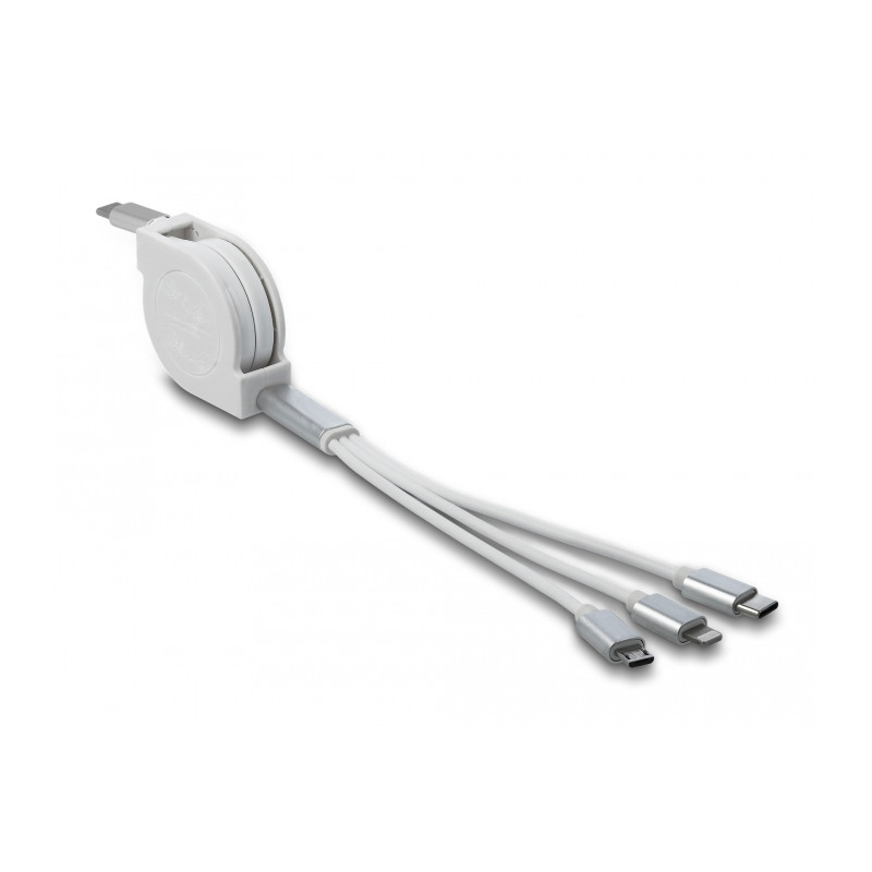 Delock USB Type-C™ 3 in 1 Aufrollladekabel für Lightning™ / Micro USB / USB Type-C™ weiß