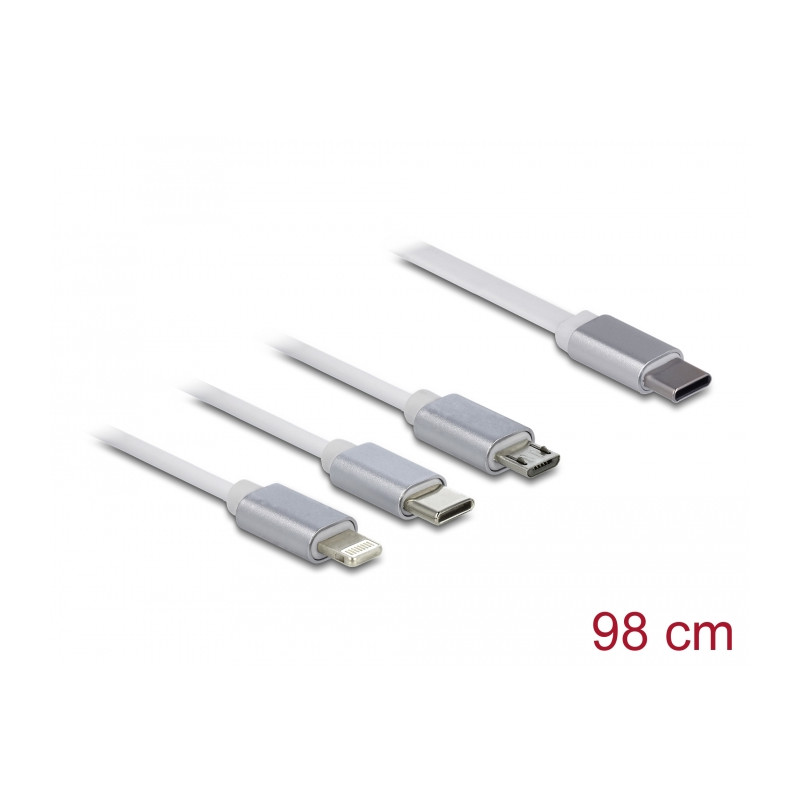 Delock USB Type-C™ 3 in 1 Aufrollladekabel für Lightning™ / Micro USB / USB Type-C™ weiß