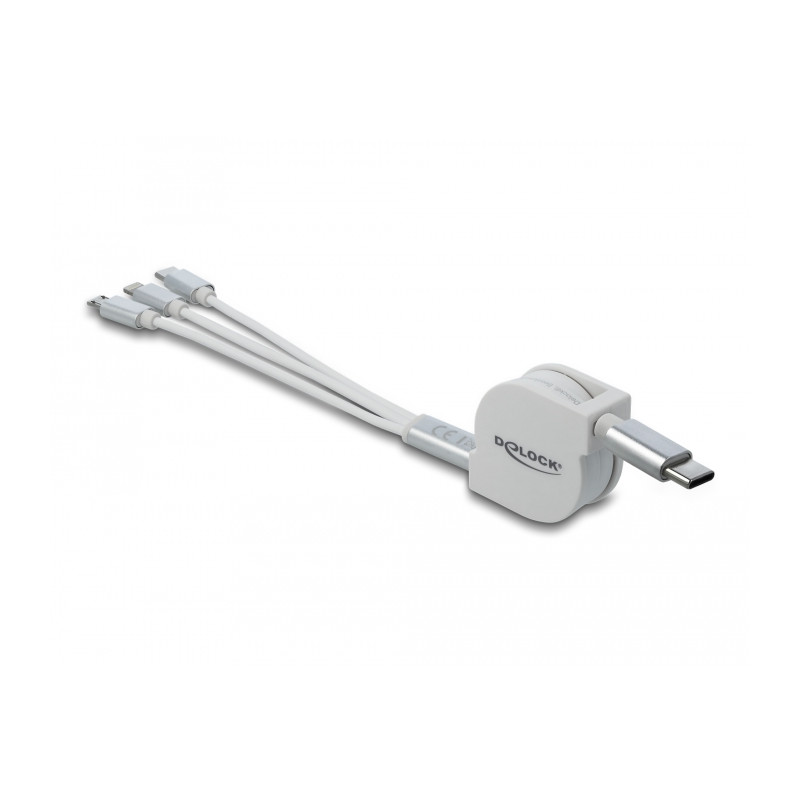 Delock USB Type-C™ 3 in 1 Aufrollladekabel für Lightning™ / Micro USB / USB Type-C™ weiß