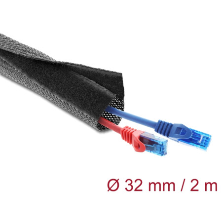 Delock Geflechtschlauch mit Klettverschluss 2 m x 32 mm schwarz