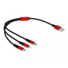 Delock USB Ladekabel 3 in 1 Typ-A zu Lightning™ / Micro USB / USB Type-C™ 30 cm schwarz / rot