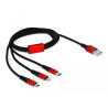 Delock USB Ladekabel 3 in 1 Typ-A zu Lightning™ / Micro USB / USB Type-C™ 1 m schwarz / rot