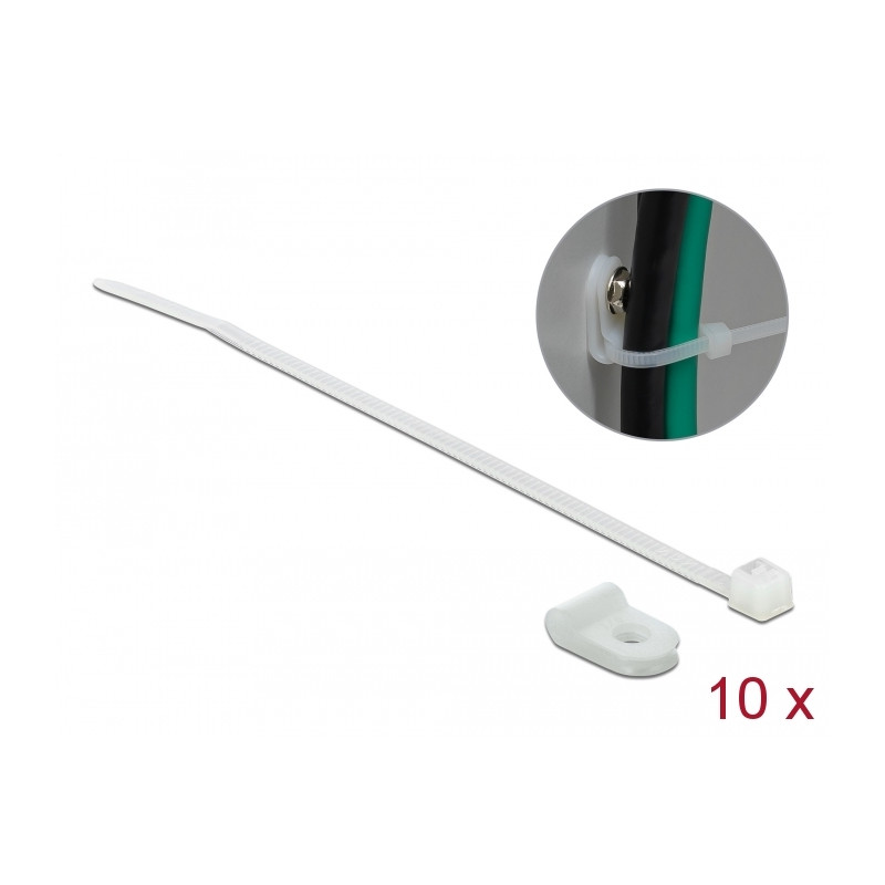 Delock Befestigungsschelle 3,2 mm mit Kabelbinder L 100 x B 2,5 mm weiß
