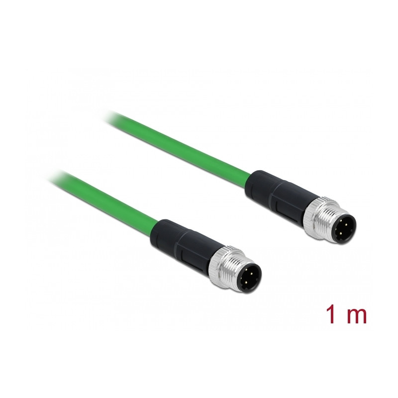 Delock Netzwerkkabel M12 D-kodiert 4 Pin Stecker zu Stecker TPU 1 m