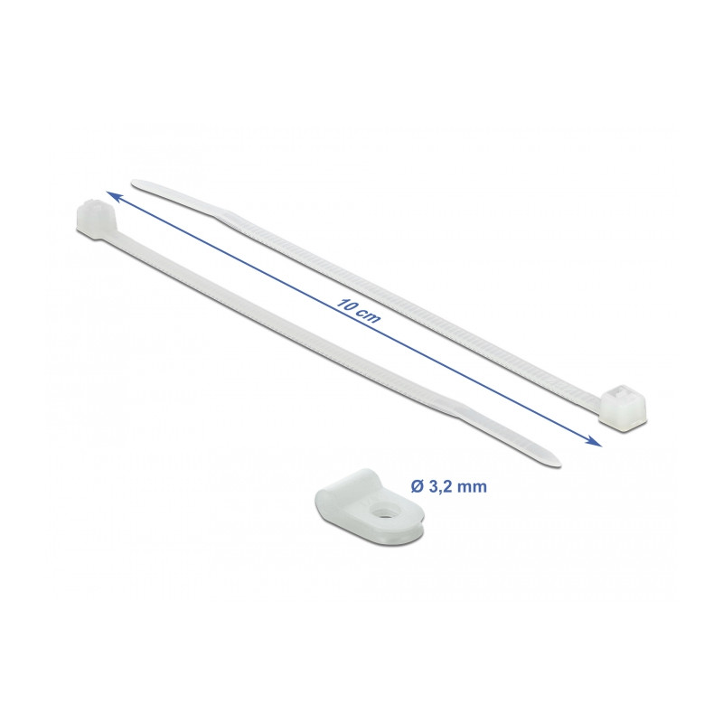 Delock Befestigungsschelle 3,2 mm mit Kabelbinder L 100 x B 2,5 mm weiß