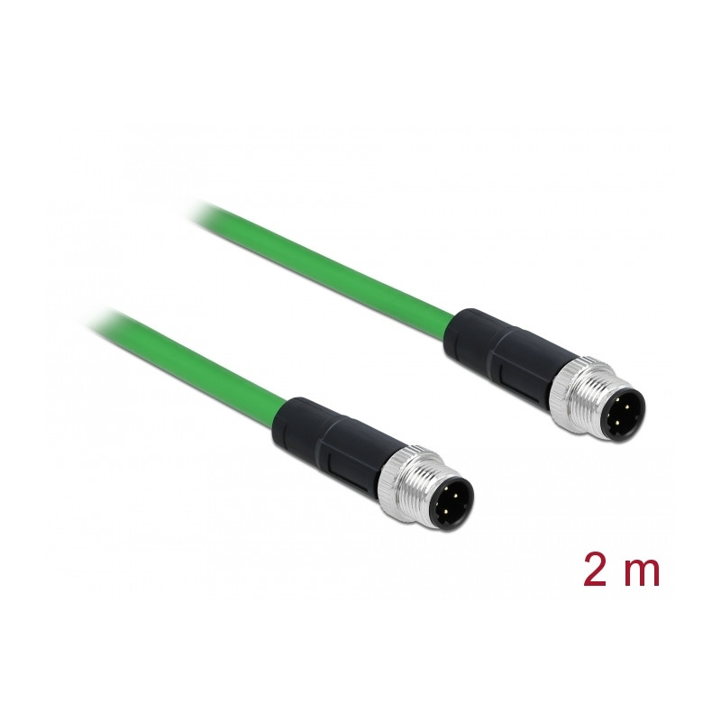 Delock Netzwerkkabel M12 D-kodiert 4 Pin Stecker zu Stecker TPU 2 m