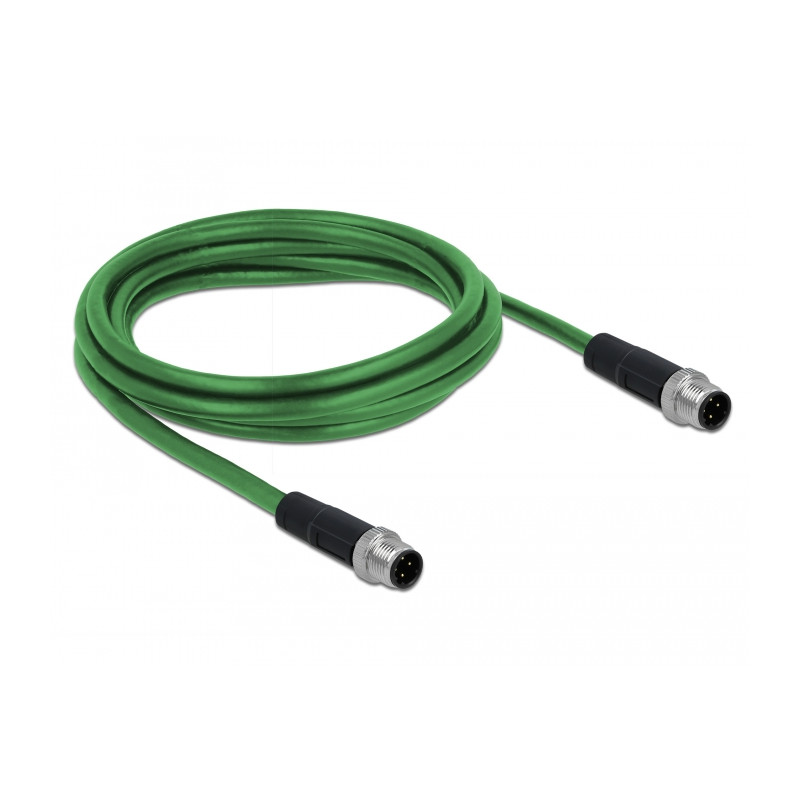 Delock Netzwerkkabel M12 D-kodiert 4 Pin Stecker zu Stecker TPU 2 m