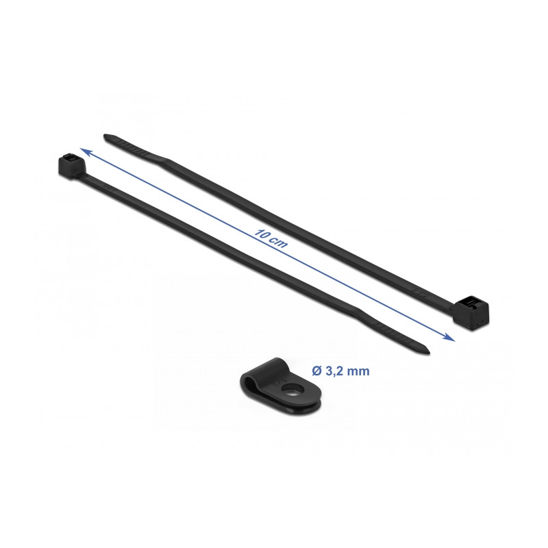 Delock Befestigungsschelle 3,2 mm mit Kabelbinder L 100 x B 2,5 schwarz
