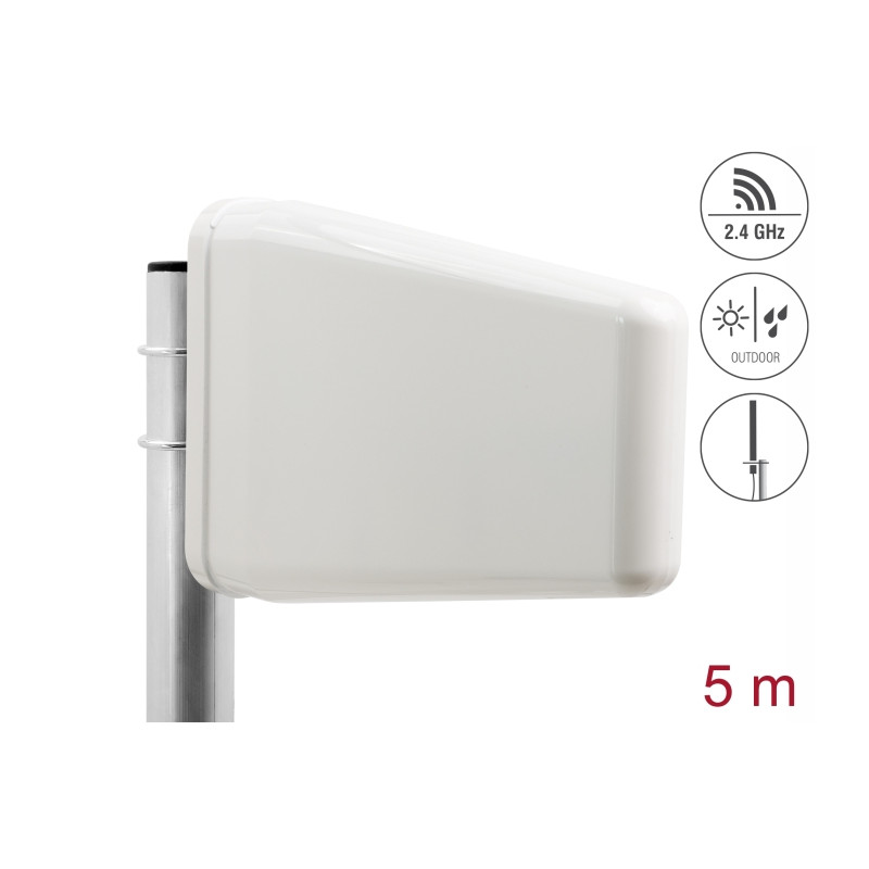 Delock LTE Antenne SMA Stecker 7 - 9 dBi direktional mit Anschlusskabel (RG-58, 5 m) weiß outdoor