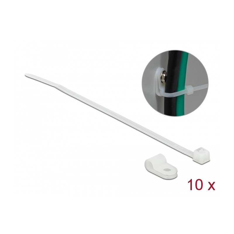 Delock Befestigungsschelle 4,8 mm mit Kabelbinder L 150 x B 2,5 mm weiß