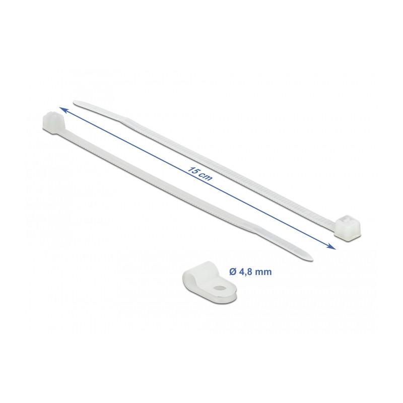 Delock Befestigungsschelle 4,8 mm mit Kabelbinder L 150 x B 2,5 mm weiß