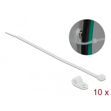 Delock Befestigungsschelle 6,4 mm mit Kabelbinder L 200 x B 3,6 mm weiß