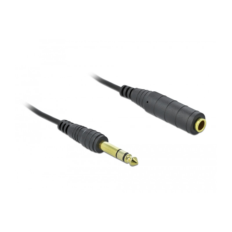 Delock Spiralkabel Verlängerung 6,35 mm 3 Pin Klinkenstecker zu Klinkenbuchse 2 m schwarz