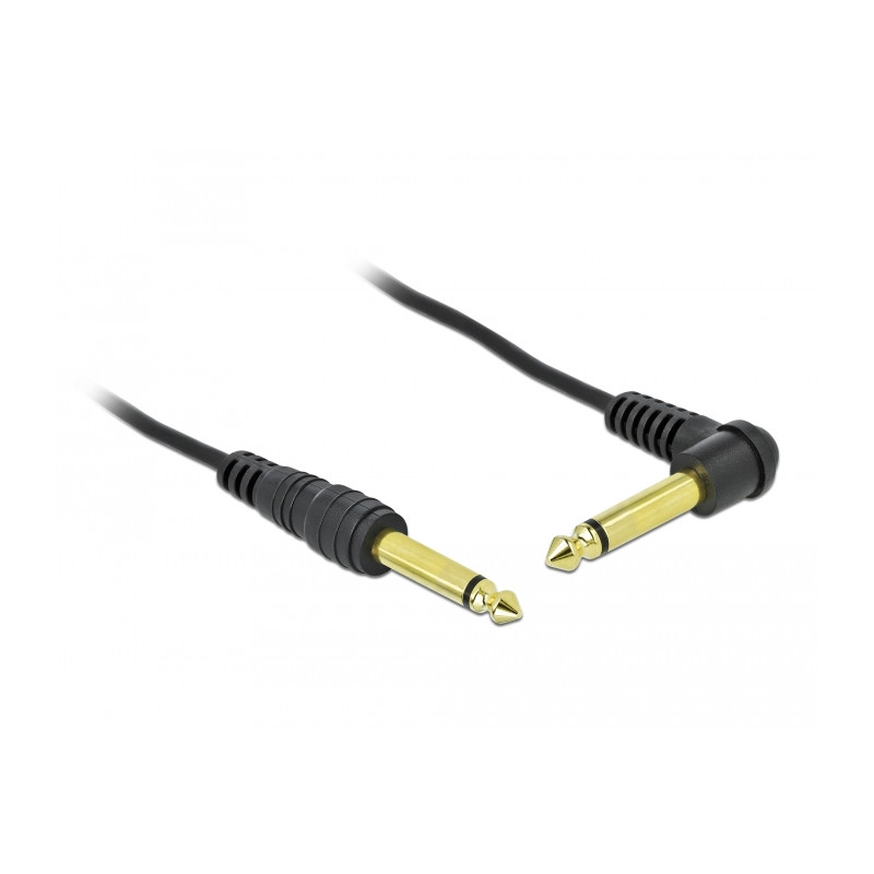 Delock Spiralkabel 6,35 mm 2 Pin Klinkenstecker zu Klinkenstecker Mono gewinkelt 2 m schwarz