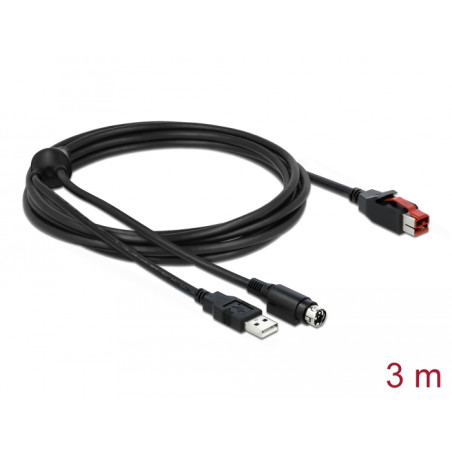 Delock PoweredUSB Kabel Stecker 24 V zu USB Typ-A Stecker + Mini-DIN 3 Pin Stecker 3 m für POS Drucker und Terminals