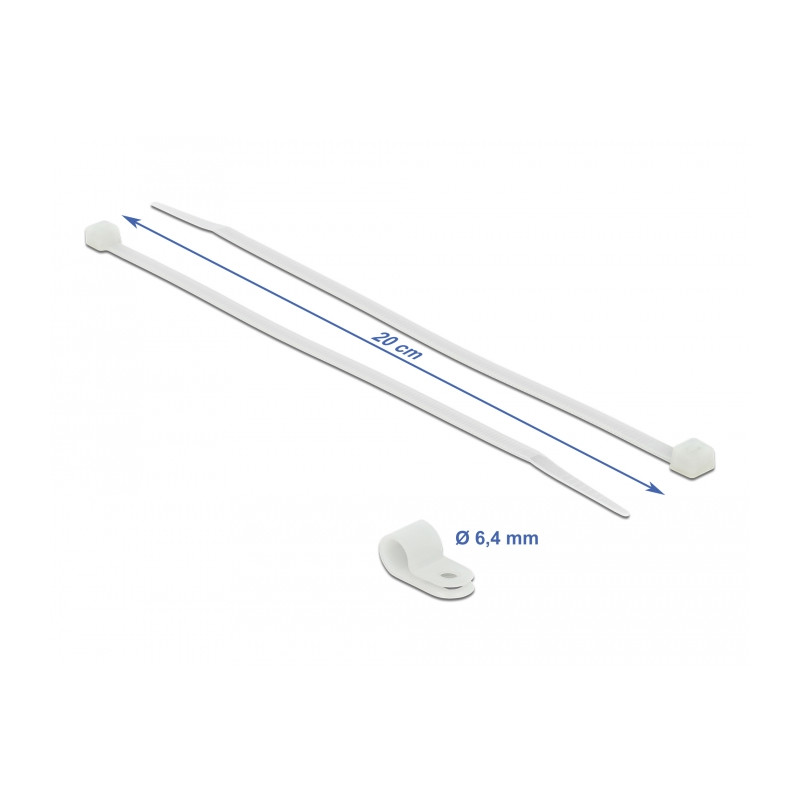 Delock Befestigungsschelle 6,4 mm mit Kabelbinder L 200 x B 3,6 mm weiß