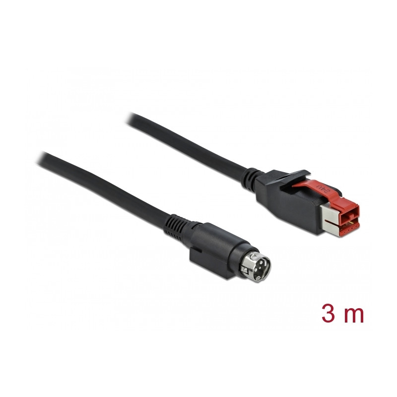 Delock PoweredUSB Kabel Stecker 24 V zu Mini-DIN 3 Pin Stecker 3 m für POS Drucker und Terminals