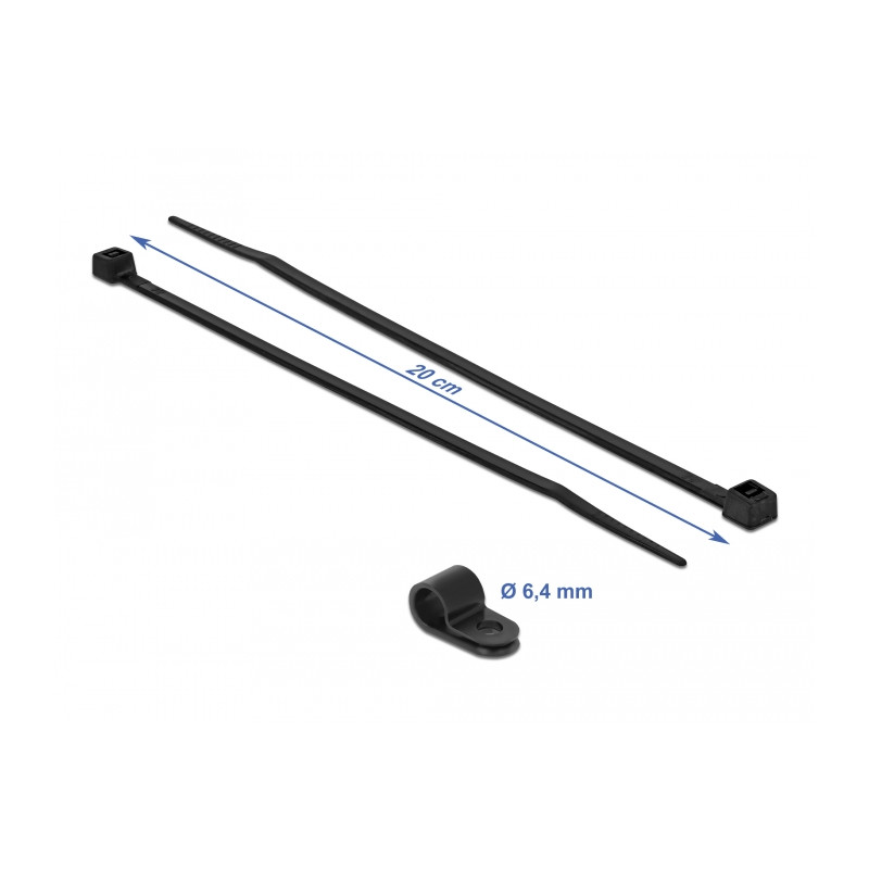 Delock Befestigungsschelle 6,4 mm mit Kabelbinder L 200 x B 3,6 schwarz
