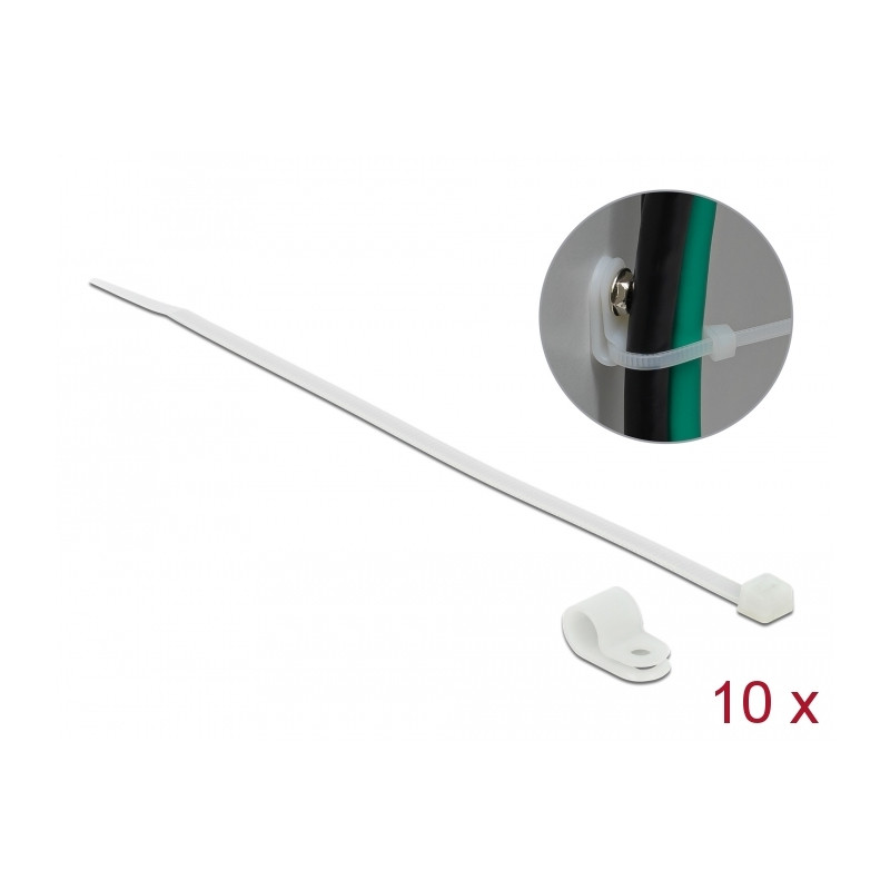 Delock Befestigungsschelle 7,9 mm mit Kabelbinder L 250 x B 3,6 mm weiß