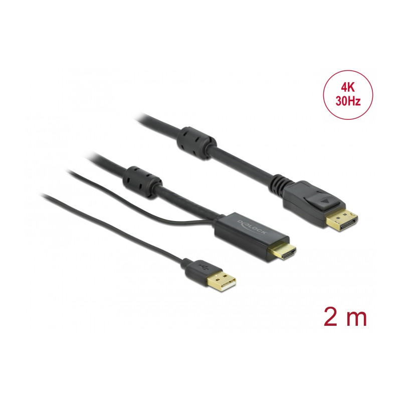 Delock HDMI zu DisplayPort Kabel 4K 30 Hz 2 m
