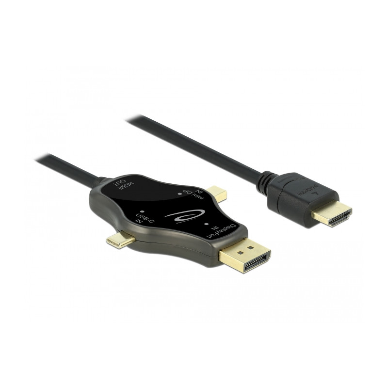 Delock 3 in 1 Monitorkabel mit USB-C™ / DisplayPort / mini DisplayPort Eingang auf HDMI Ausgang mit 4K 60 Hz