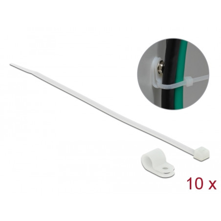 Delock Befestigungsschelle 9,5 mm mit Kabelbinder L 200 x B 4,8 mm weiß